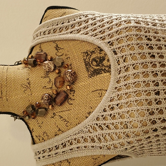 THE LIMITED Beige tan open knit sleeveless tank top silver metallic Medium - Picture 1 of 7